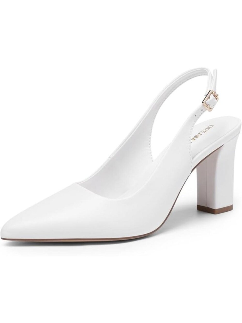 Women's White Slingback Chunky Block Heels Pointed Toe Closed Toe Pumps Shoes